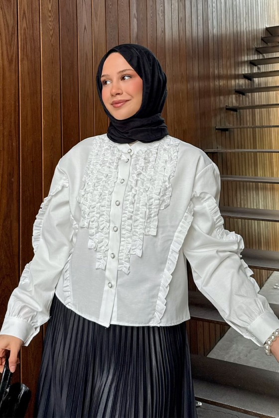 Fırfır Detaylı Gömlek 2287 - BEYAZ