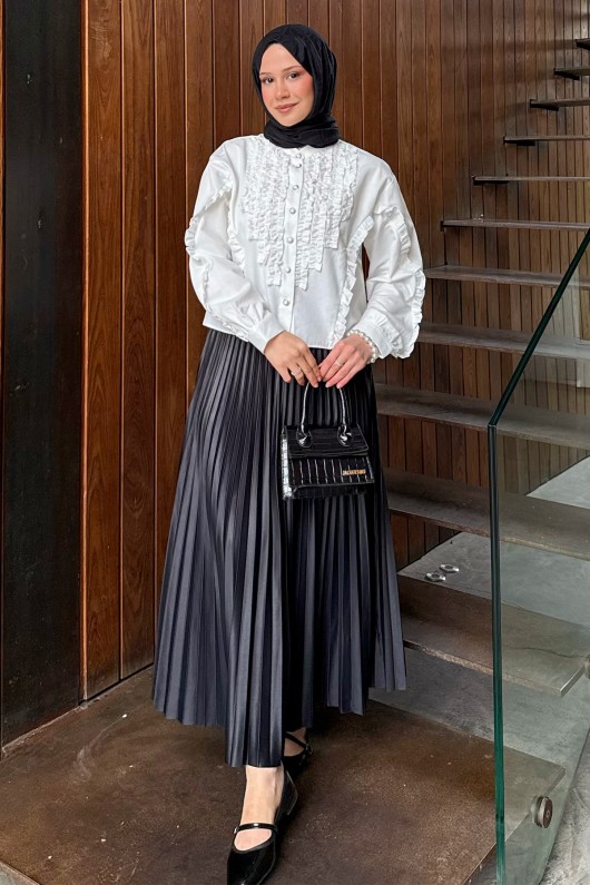 Fırfır Detaylı Gömlek 2287 - BEYAZ Fırfır Detaylı Gömlek 2287 - BEYAZ