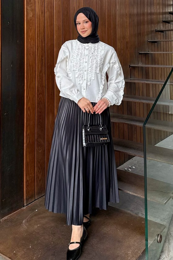 Fırfır Detaylı Gömlek 2287 - BEYAZ