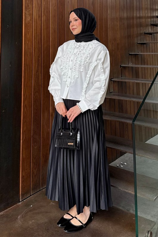 Fırfır Detaylı Gömlek 2287 - BEYAZ Fırfır Detaylı Gömlek 2287 - BEYAZ