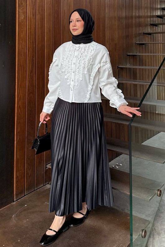 Fırfır Detaylı Gömlek 2287 - BEYAZ Fırfır Detaylı Gömlek 2287 - BEYAZ