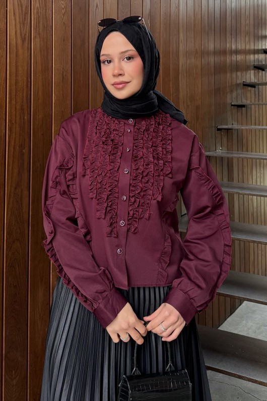 Fırfır Detaylı Gömlek 2287 - BORDO