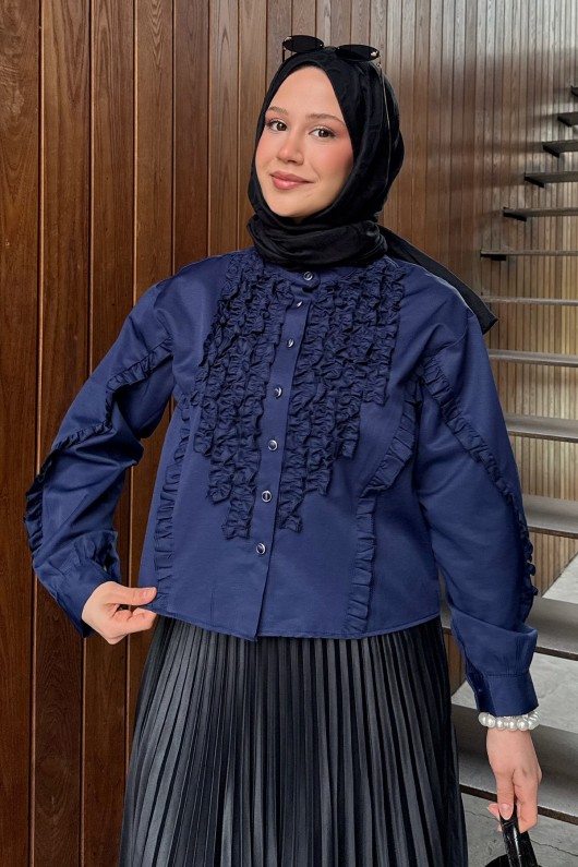 Fırfır Detaylı Gömlek 2287 - LACİVERT