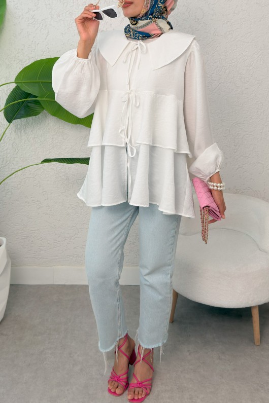 İp Bağcıklı Kat Kat Kimono 2289 - BEYAZ