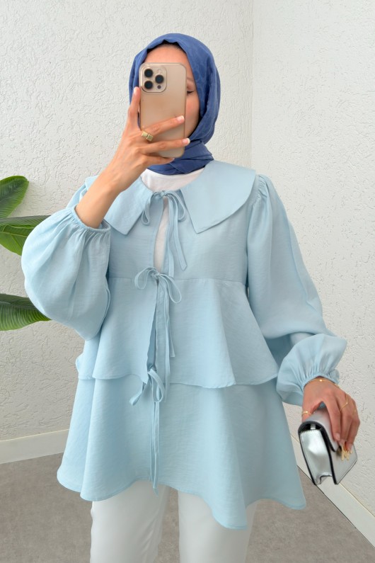 İp Bağcıklı Kat Kat Kimono 2289 - BEBE MAVİSİ