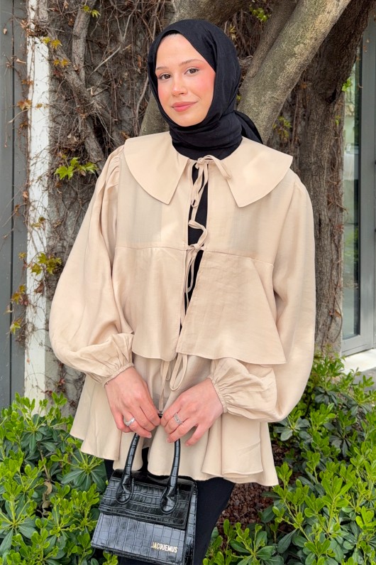 İp Bağcıklı Kat Kat Kimono 2289 - BEJ İp Bağcıklı Kat Kat Kimono 2289 - BEJ