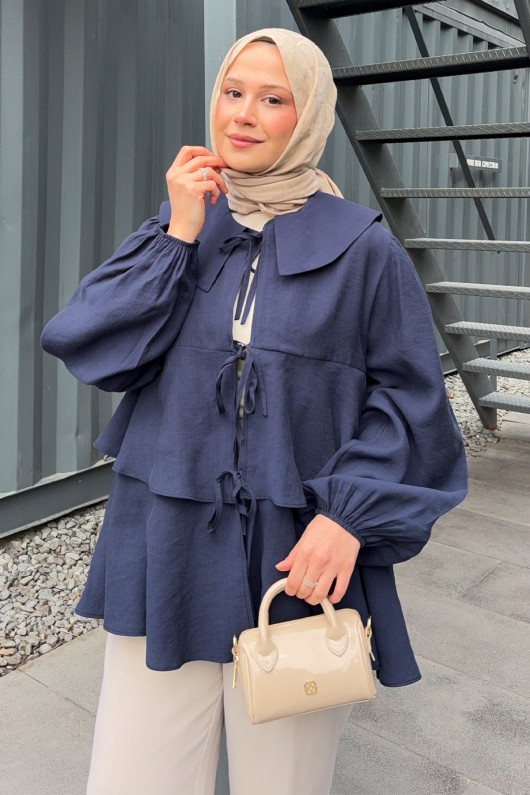 İp Bağcıklı Kat Kat Kimono 2289 - LACİVERT