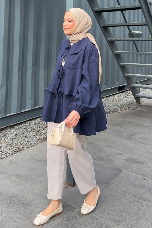 İp Bağcıklı Kat Kat Kimono 2289 - LACİVERT