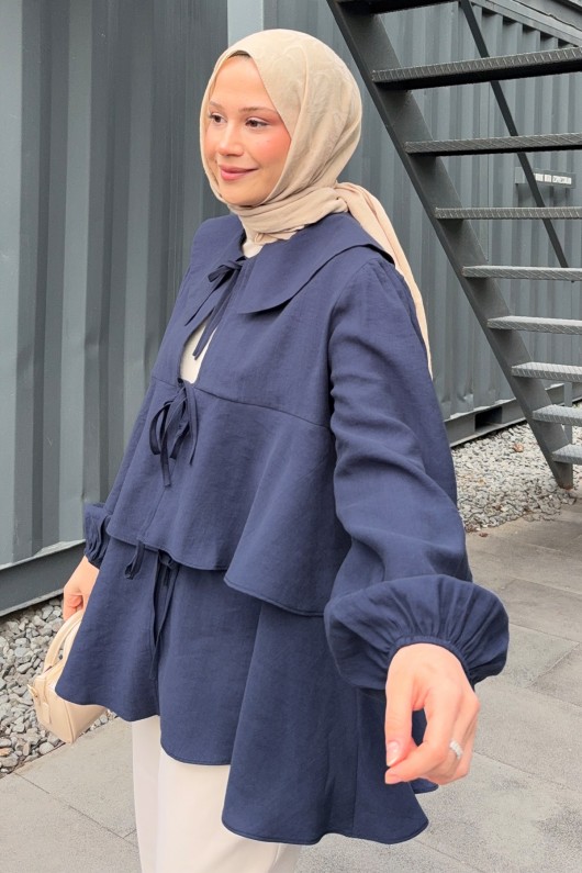 İp Bağcıklı Kat Kat Kimono 2289 - LACİVERT