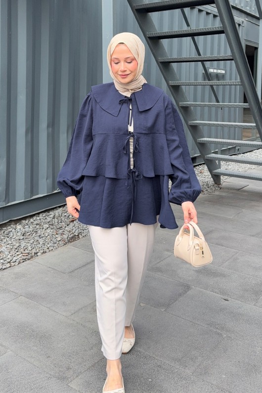 İp Bağcıklı Kat Kat Kimono 2289 - LACİVERT