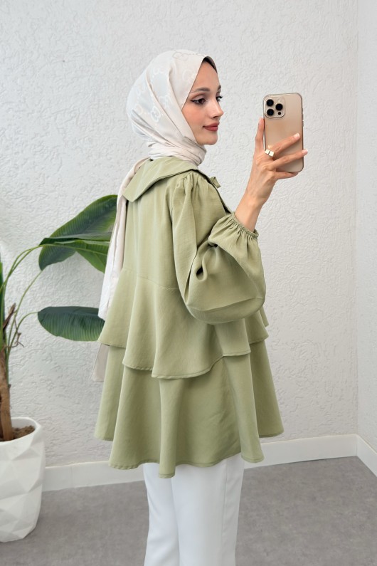 İp Bağcıklı Kat Kat Kimono 2289 - AÇIK HAKİ