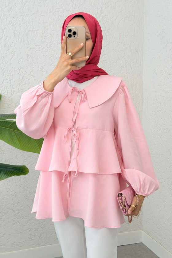 İp Bağcıklı Kat Kat Kimono 2289 - PEMBE