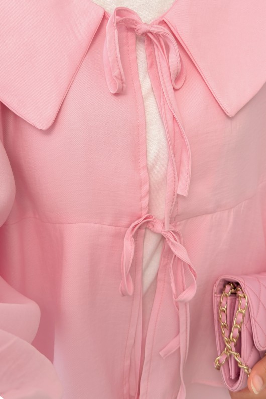 İp Bağcıklı Kat Kat Kimono 2289 - PEMBE İp Bağcıklı Kat Kat Kimono 2289 - PEMBE