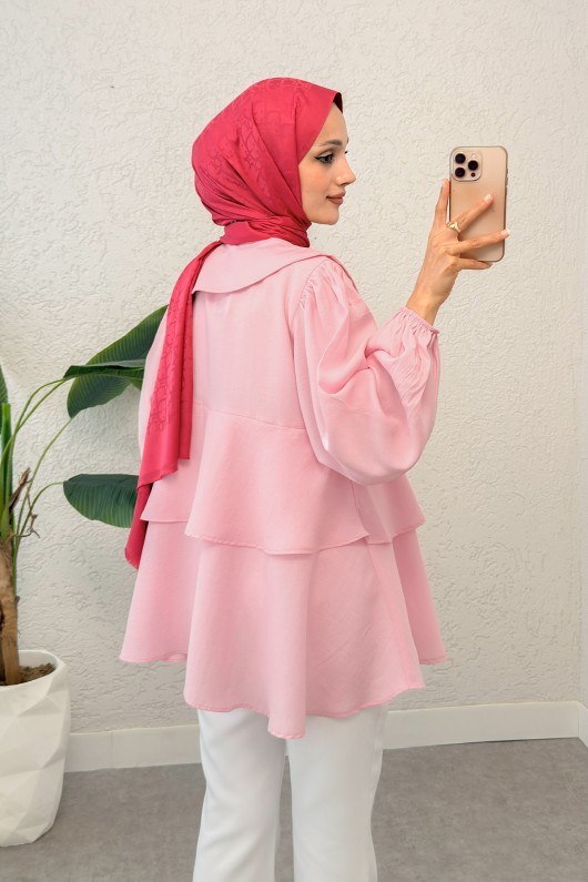 İp Bağcıklı Kat Kat Kimono 2289 - PEMBE İp Bağcıklı Kat Kat Kimono 2289 - PEMBE