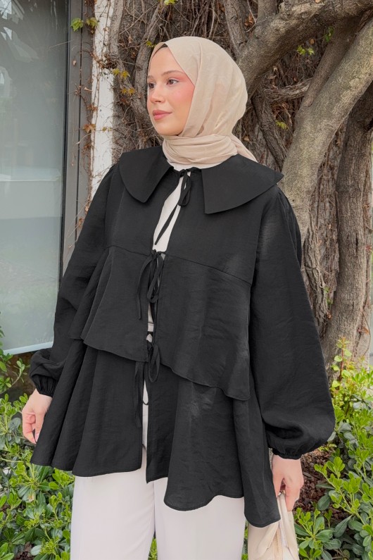 İp Bağcıklı Kat Kat Kimono 2289 - SİYAH