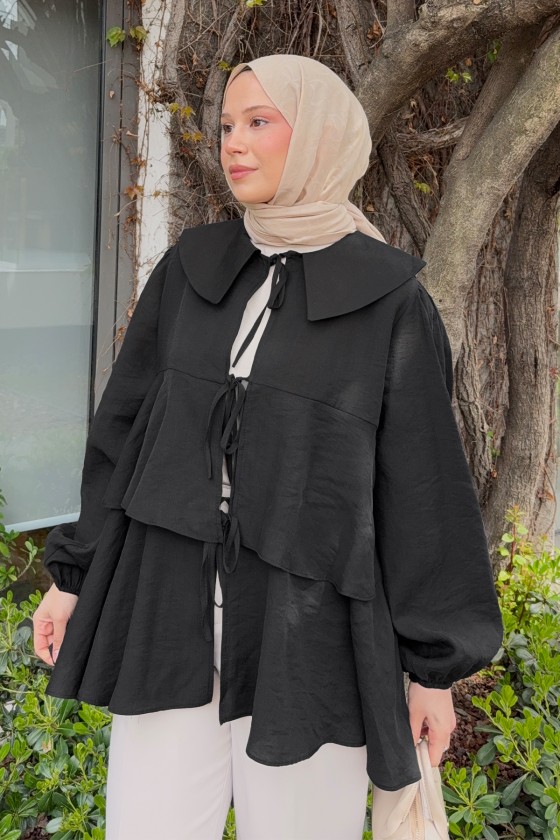 İp Bağcıklı Kat Kat Kimono 2289 - SİYAH