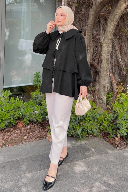 İp Bağcıklı Kat Kat Kimono 2289 - SİYAH