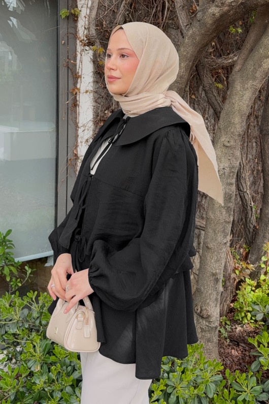 İp Bağcıklı Kat Kat Kimono 2289 - SİYAH