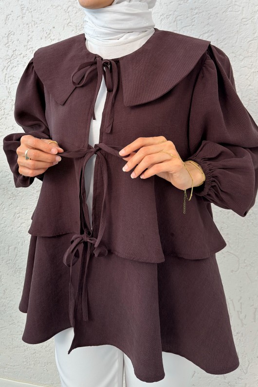 İp Bağcıklı Kat Kat Kimono 2289 - VİŞNE ÇÜRÜĞÜ