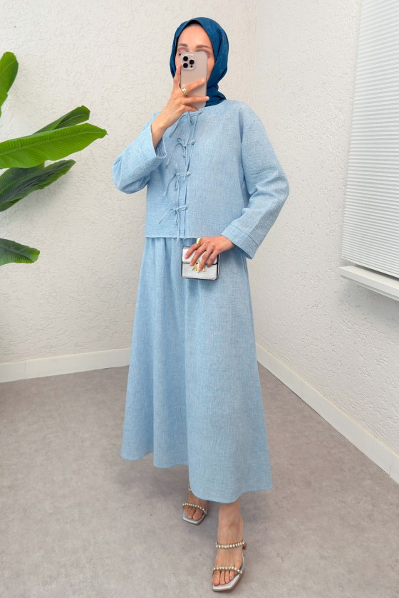 Fiyonk Detaylı Etek Takım 2290 - BEBE MAVİSİ