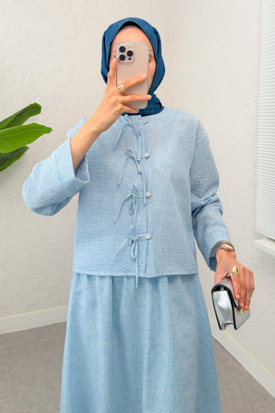 Fiyonk Detaylı Etek Takım 2290 - BEBE MAVİSİ