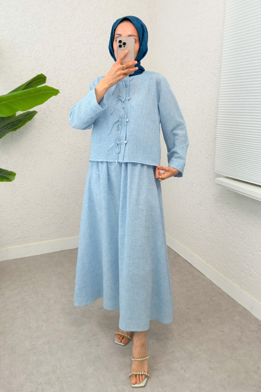 Fiyonk Detaylı Etek Takım 2290 - BEBE MAVİSİ