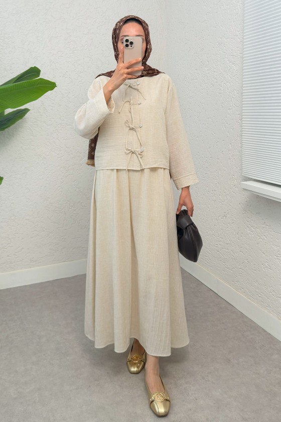 Fiyonk Detaylı Etek Takım 2290 - BEJ