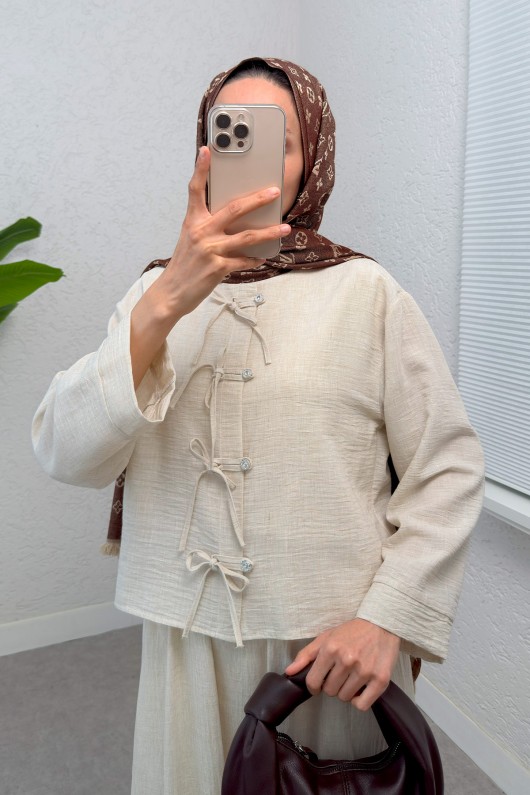 Fiyonk Detaylı Etek Takım 2290 - BEJ