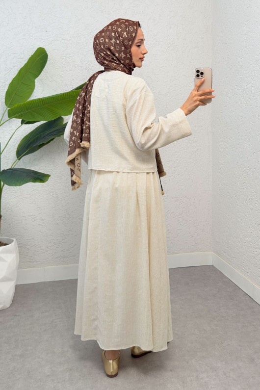 Fiyonk Detaylı Etek Takım 2290 - BEJ