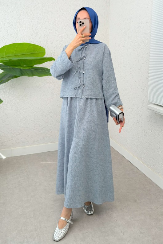 Fiyonk Detaylı Etek Takım 2290 - BERRAK MAVİ