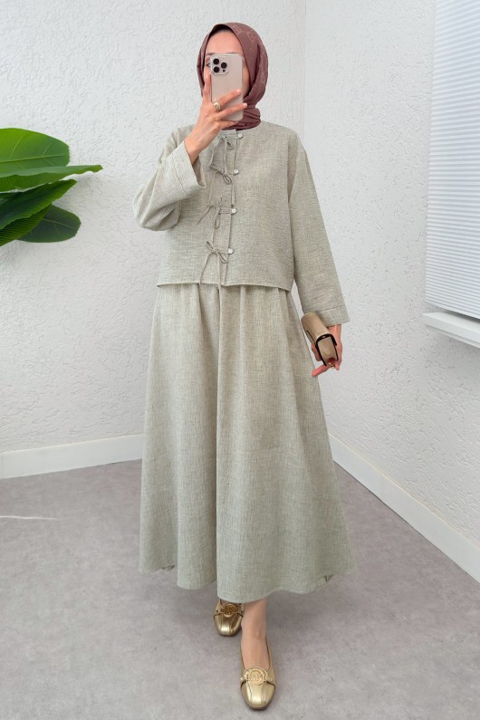 Fiyonk Detaylı Etek Takım 2290 - KÜF YEŞİLİ