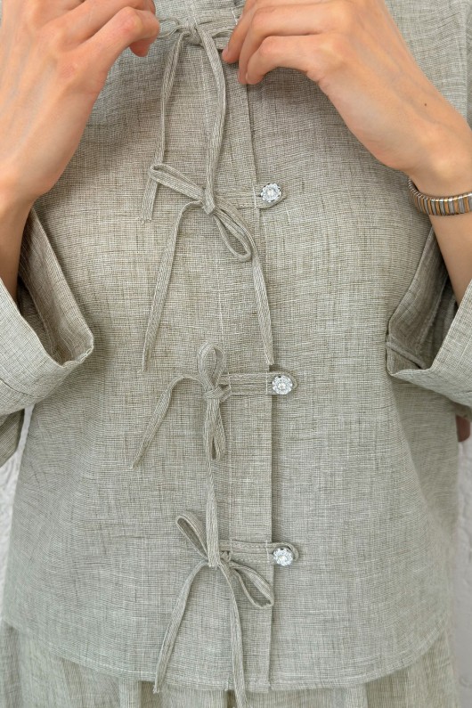 Fiyonk Detaylı Etek Takım 2290 - KÜF YEŞİLİ