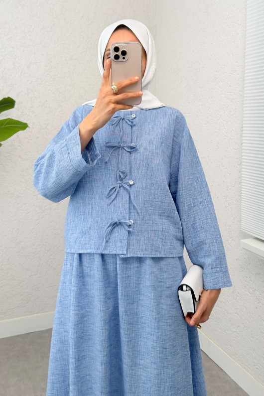 Fiyonk Detaylı Etek Takım 2290 - MAVİ