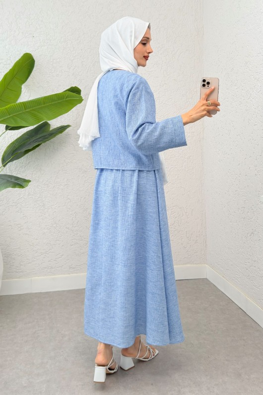 Fiyonk Detaylı Etek Takım 2290 - MAVİ