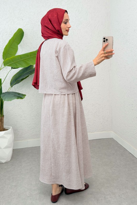 Fiyonk Detaylı Etek Takım 2290 - TAŞ RENGİ