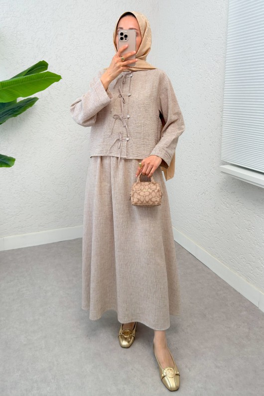 Fiyonk Detaylı Etek Takım 2290 - VİZON