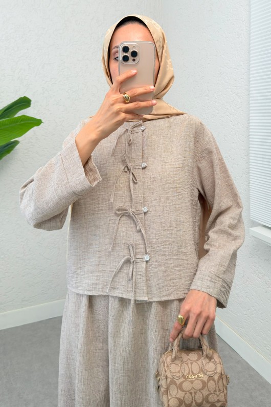 Fiyonk Detaylı Etek Takım 2290 - VİZON