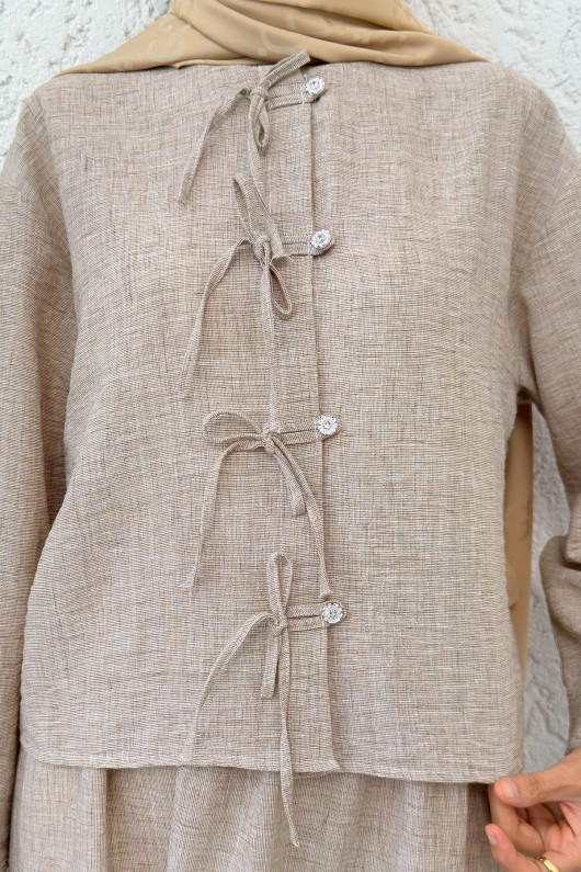 Fiyonk Detaylı Etek Takım 2290 - VİZON