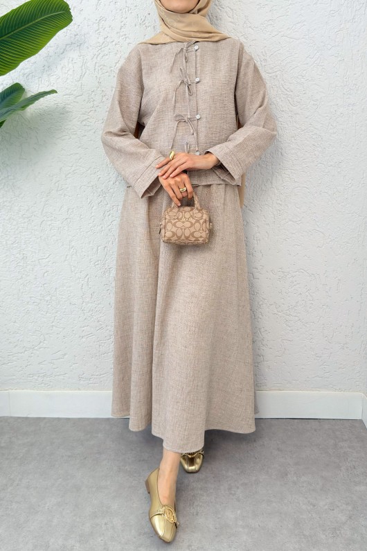 Fiyonk Detaylı Etek Takım 2290 - VİZON