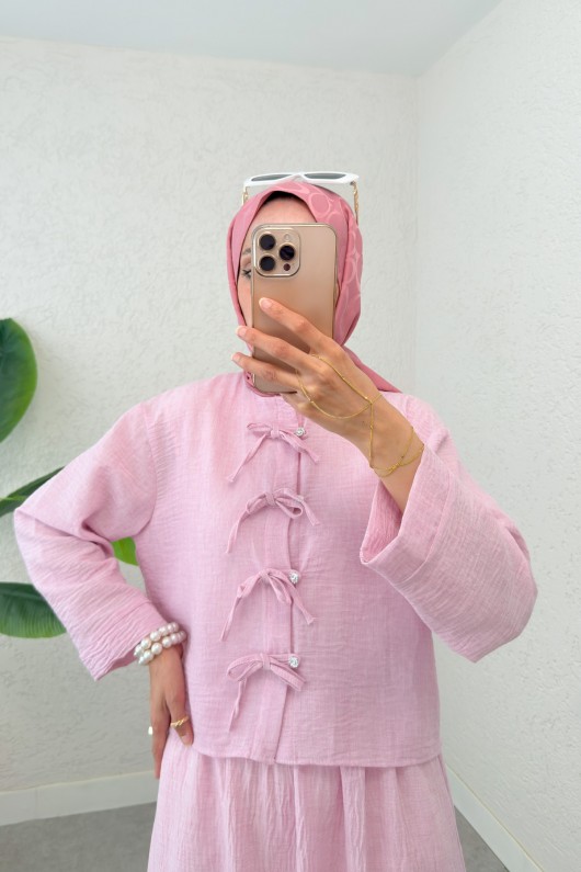 Fiyonk Detaylı Etek Takım 2290 - PEMBE Fiyonk Detaylı Etek Takım 2290 - PEMBE