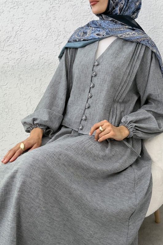 Nervür Detaylı Kombin 2291 - GRİ