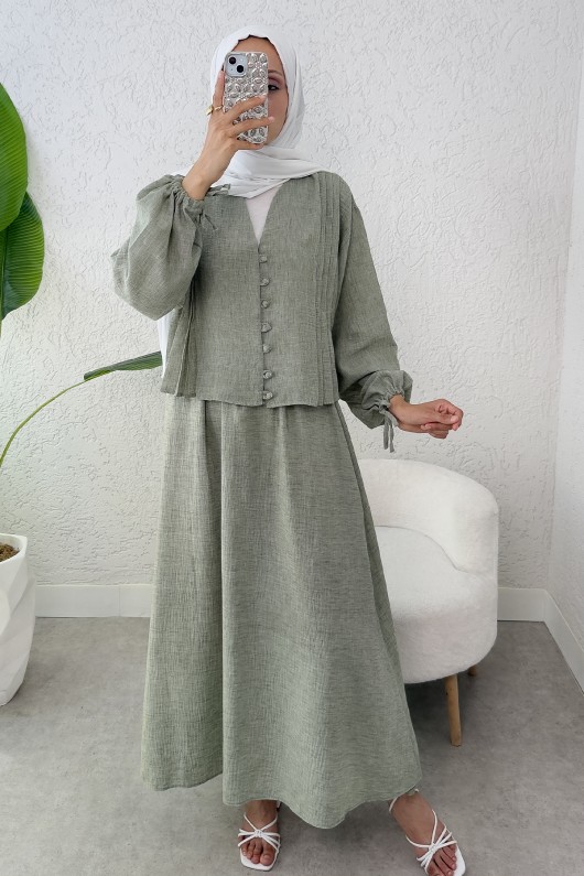 Nervür Detaylı Kombin 2291 - KÜF YEŞİLİ