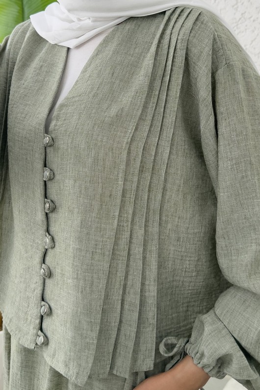 Nervür Detaylı Kombin 2291 - KÜF YEŞİLİ