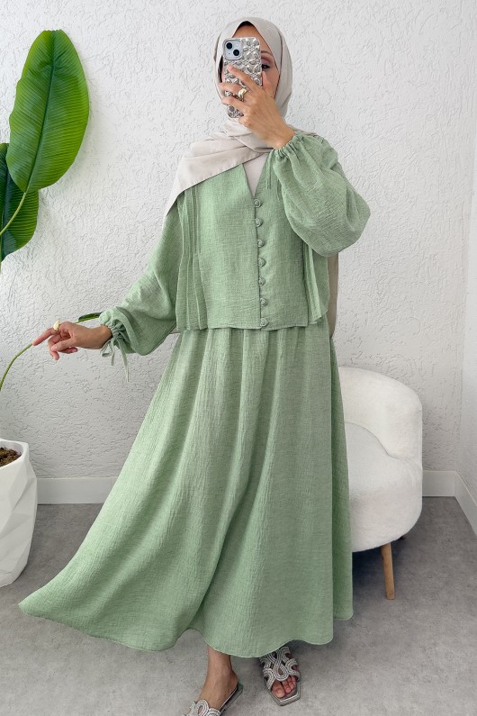 Nervür Detaylı Kombin 2291 - MİNT YEŞİLİ