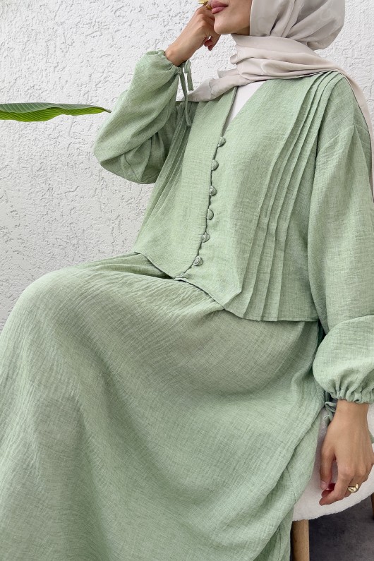 Nervür Detaylı Kombin 2291 - MİNT YEŞİLİ