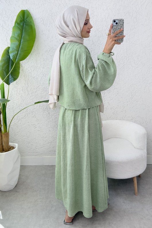 Nervür Detaylı Kombin 2291 - MİNT YEŞİLİ