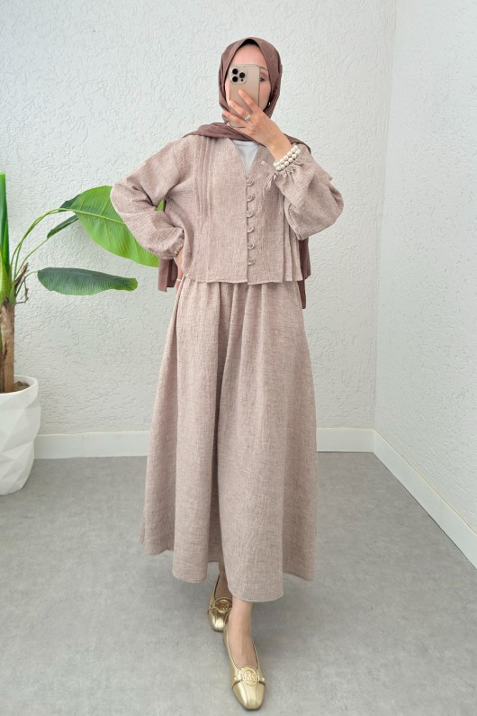 Nervür Detaylı Kombin 2291 - KAHVE