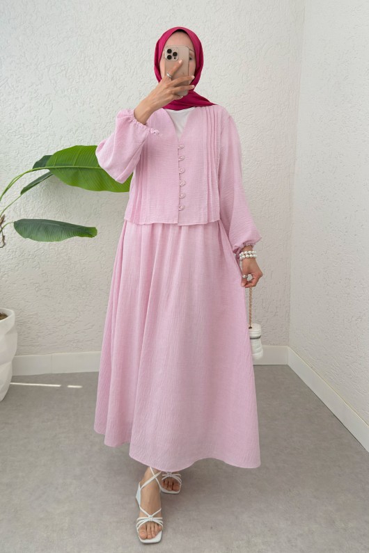 Nervür Detaylı Kombin 2291 - PEMBE