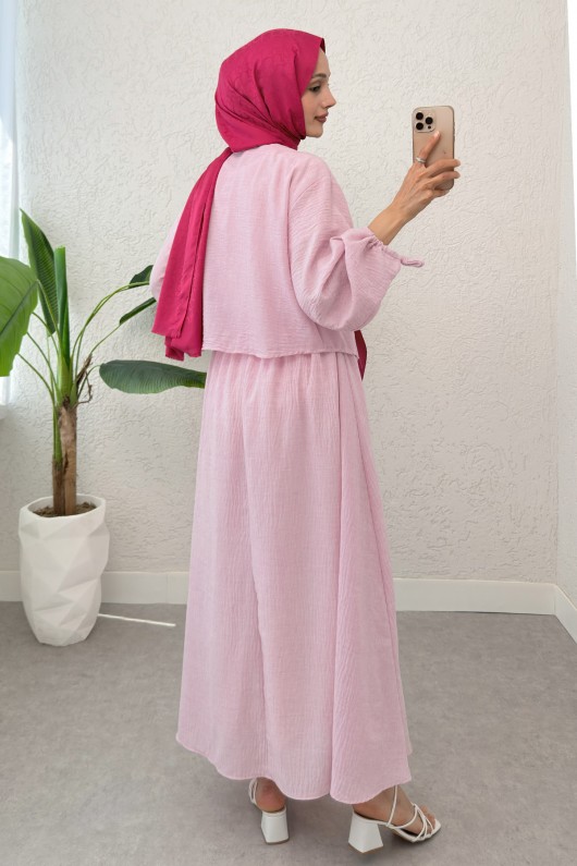 Nervür Detaylı Kombin 2291 - PEMBE