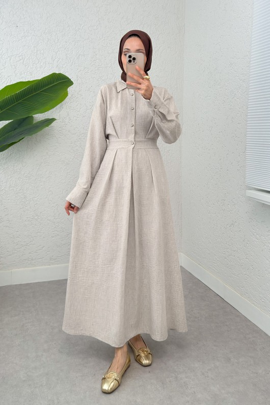 Pile Detaylı Elbise 2292 - TAŞ RENGİ Pile Detaylı Elbise 2292 - TAŞ RENGİ